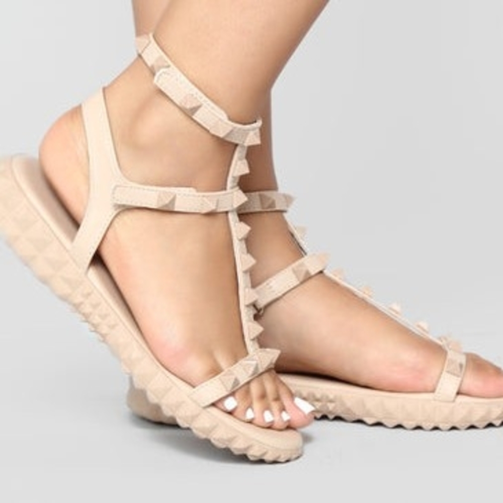 Fashion Nova Studded Beige Sandals